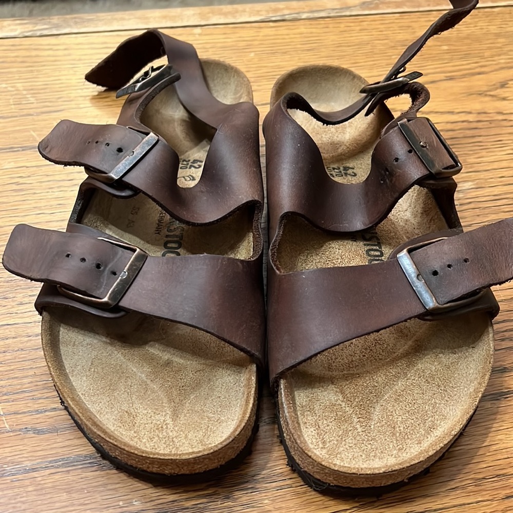 Birkenstock Womens 11 Mens 9 Milano Slingback Ankle Strap Sandals Brown Leather